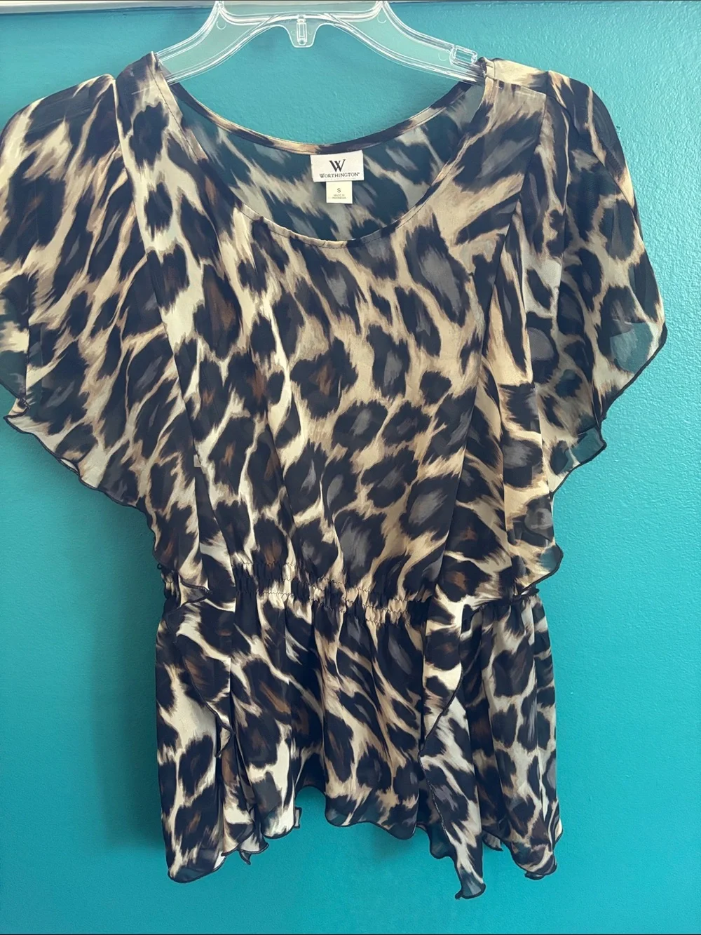 Worthington Leopard-Print Flutter Sleeve Top - Brown & Black